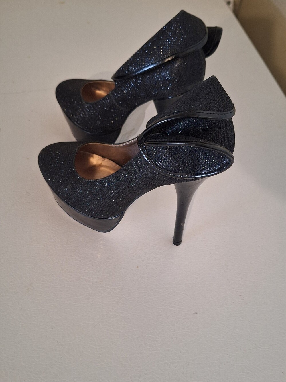 Women's Black Glitter Platform High Heels